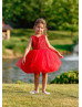 Red Lace Tulle Short Flower Girl Dress With Heart Cutout